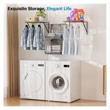 2 Pack Laundry Room Shelves Organization And Storage,Wall Mounted Clothes Drying Rack With Wire Mesh Basket Over Washer And Dryer,Large Capacity Floating Wall Shelf For Bathroom,Kitchen,Storeroom