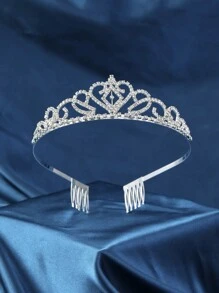 1 件银色女童头饰水晶头饰和皇冠女童公主优雅皇冠带梳子女士头饰新娘婚礼舞会生日派对头饰情人节 - 銀色 - 查看 5