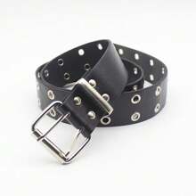 1pc Women's Black Y2K Style Double Row Hole Belt With Eyelets, Suitable For Jeans Decoration, And Unique Design, Perfect For Everyday Wear