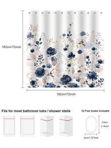 1 PIEZA Cortina de ducha con flores azules acuarela para baño, cortina de ducha decorativa de estilo granja y jardín, pantalla de bañera floral elegante, juego de cortina de ducha impermeable de tela con 12 ganchos de plástico (72*72 pulgadas/182*182 cm) Decoración de otoño para el hogar y accesorios de baño