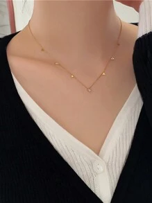 1pc Stainless Steel Minimalist Necklace, Delicate Square Rhinestone Choker Necklace, Dainty Jewelry, Suitable For Daily Wear For Women