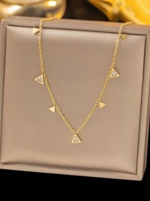 1pc Stainless Steel Minimalist Necklace, Delicate Square Rhinestone Choker Necklace, Dainty Jewelry, Suitable For Daily Wear For Women