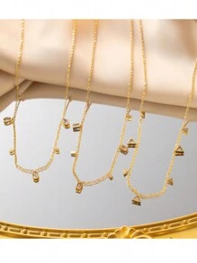 1pc Stainless Steel Minimalist Necklace, Delicate Square Rhinestone Choker Necklace, Dainty Jewelry, Suitable For Daily Wear For Women
