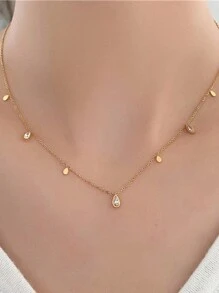 1pc Stainless Steel Minimalist Necklace, Delicate Square Rhinestone Choker Necklace, Dainty Jewelry, Suitable For Daily Wear For Women