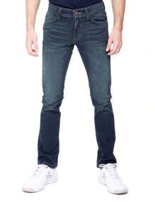 Jeans Pantalones de Mezclilla Deslavados Corte Regular Recto para Hombre - Azul - Ver 1