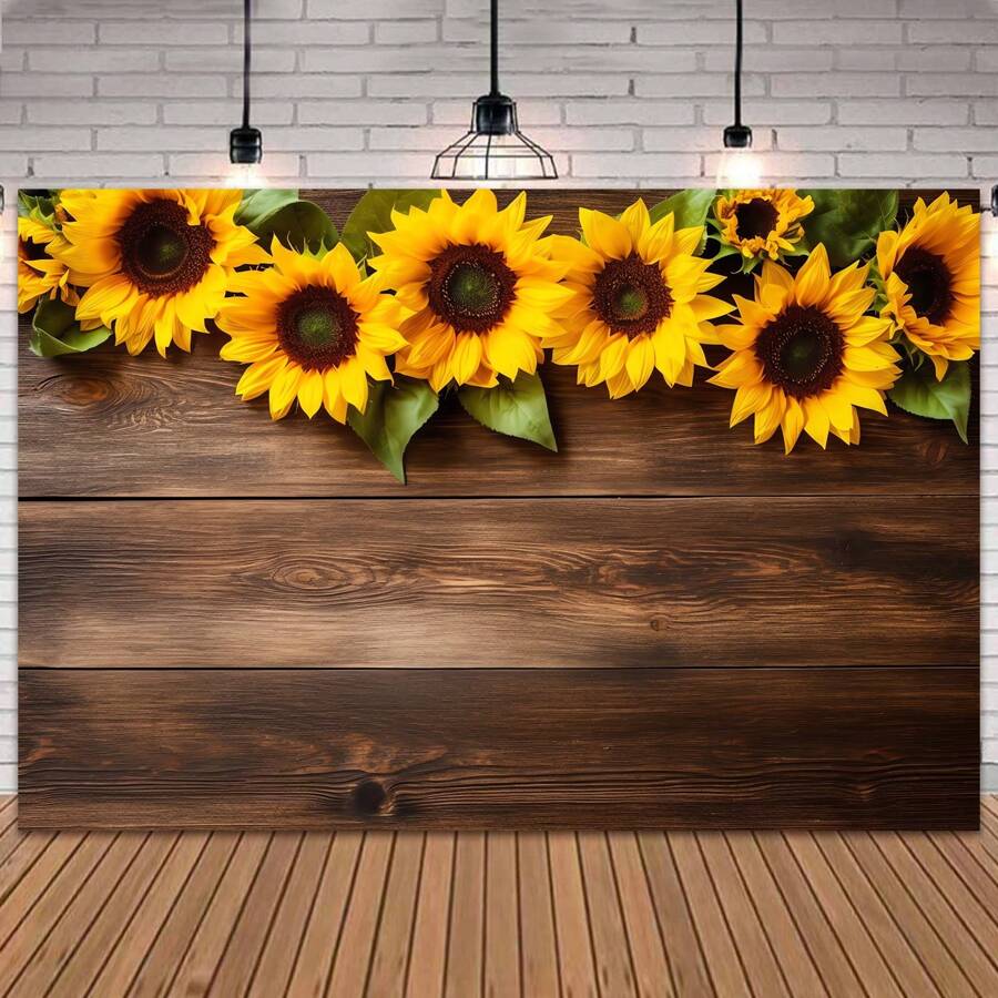 5*3ft Sunflowers Wooden Backdrop Rustic Plank Yellow Country Birthday ...