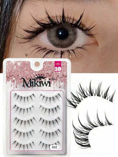 5 أزواج من رموش مزيفة بمظهر مبلل وساق شفاف بطراز الفن المانجا والخيالي