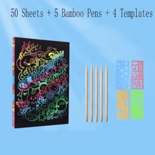 Un set di carte arcobaleno grattare, Blocco Note nero artigianale per graffiare, e modello di penna di scrittura in legno, ottimo per regali fai-da-te per bambini