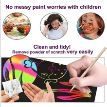 Un set di carte arcobaleno grattare, Blocco Note nero artigianale per graffiare, e modello di penna di scrittura in legno, ottimo per regali fai-da-te per bambini