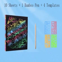 Un set di carte arcobaleno grattare, Blocco Note nero artigianale per graffiare, e modello di penna di scrittura in legno, ottimo per regali fai-da-te per bambini