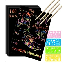 Un set di carte arcobaleno grattare, Blocco Note nero artigianale per graffiare, e modello di penna di scrittura in legno, ottimo per regali fai-da-te per bambini