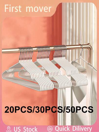 20 piezas/30 piezas/50 piezas Perchas antirrasguños de acero inoxidable con recubrimiento en polvo y ranuras para los hombros, perchas antirrasguños que ahorran espacio