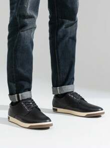 SHOESMALL Men's Casual Shoes Fashion Business Sneakers Casual Simple Retro Black Leisure Shoes - A81Q01-黑色 - 查看 2