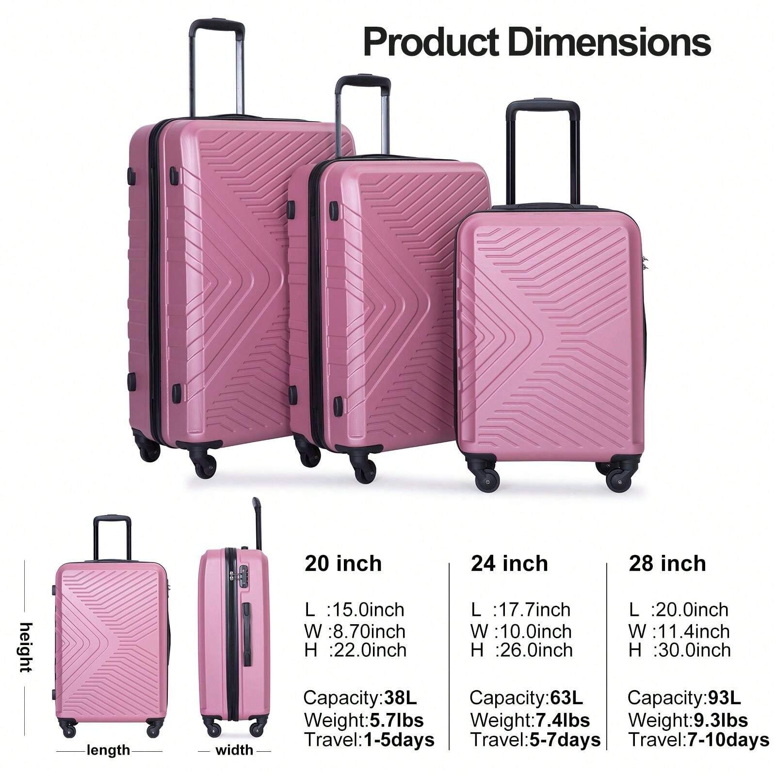 Travelhouse 3 Piece Spinner Suitcase Set Durable Hardshell Luggage
