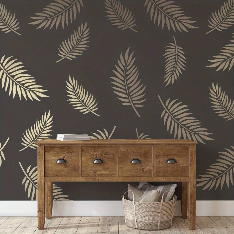 Plantilla de pared grande y reutilizable con patrón de hojas de palmera para decoración de pintura de casa - Blanco - Ver 1