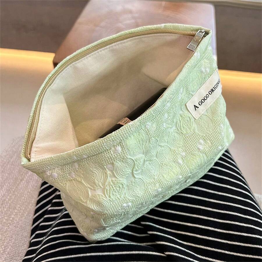 女孩化妝包大容量便攜式皮膚護理產品收納袋新鮮度證書存放手提袋 - 綠色 - 查看 1