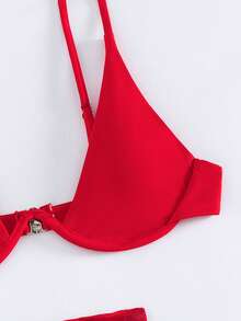 Women's Solid Color Separated Three Pieces Set, Bra & Bikini Bottom & Beach Cover-Up Skirt Summer