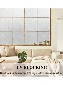 Película de Vidro Estática com Flores Gravadas para Privacidade, Película para Porta de Vidro sem Adesivo, Controle de Calor e Proteção contra Raios UV para Decoração de Escritório e Casa