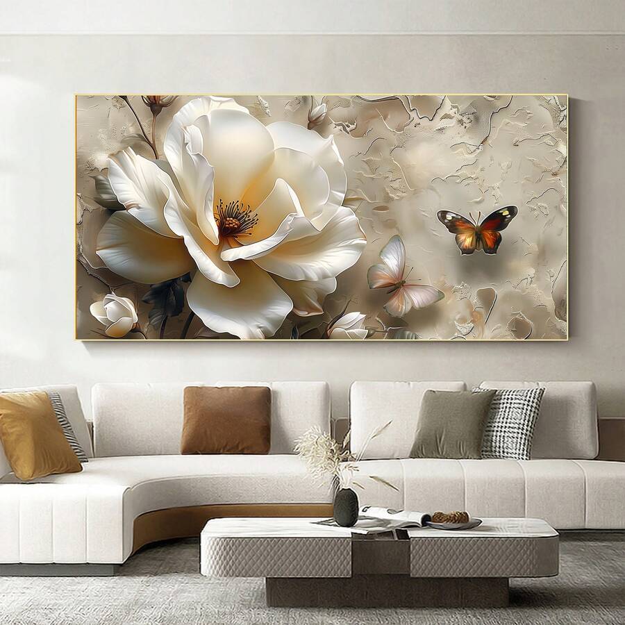 1入/set牆藝裝飾品，白色植物和花卉帆布印花，現代花卉印花，白色花卉牆壁藝術海報，客廳和廚房的理想禮物，無框架 - 彩色 - 查看 1