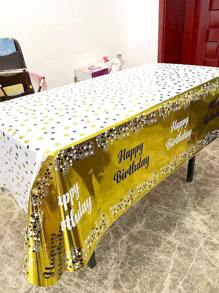 1pc English Text Printed Disposable Oil-Proof Waterproof Plastic Tablecloth For Birthday Party, Back To School Valentine Day