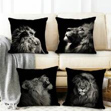 Bộ 4 Vỏ Gối Ném Thời Trang Sư Tử, Hổ, Da Báo Vỏ Gối Trang Trí Vỏ Gối Sofa Đệm Ngoài Trời Cho Ghế Sofa Giường Ghế - Màu xám đen - Xem 1