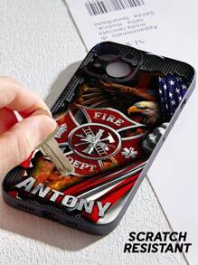 1pc Custom Name Firefighter Phone Case, Personalized Firefighter IPhone Case, Fireman Eagle Flag Phone Case, IPhone Series, Case Compatible With IPhone Pro/Pro Max/X/XR/XS/XS Mini/Max, TPU IPhone Case, Meaningful Gift For Firefighter, Suitable For Ideal For Valentine's Day, Birthdays, And Anniversaries