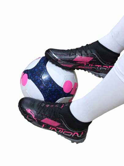 Tenis Futbol Rapido Fut7 Union Negro Rosa Plata Cosidos Mod. 2070 Mujer Dama Calcetin