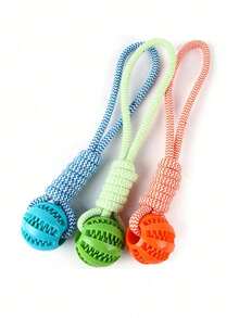 1pc Pet Chew Toy, Cotton Rope Snack Dispensing Ball For Dog Teeth Cleaning & Training, Random Color - Multicolor - View 3