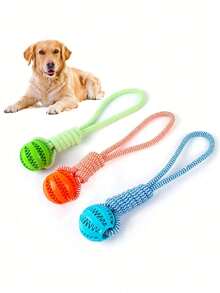 1pc Pet Chew Toy, Cotton Rope Snack Dispensing Ball For Dog Teeth Cleaning & Training, Random Color - Multicolor - View 1