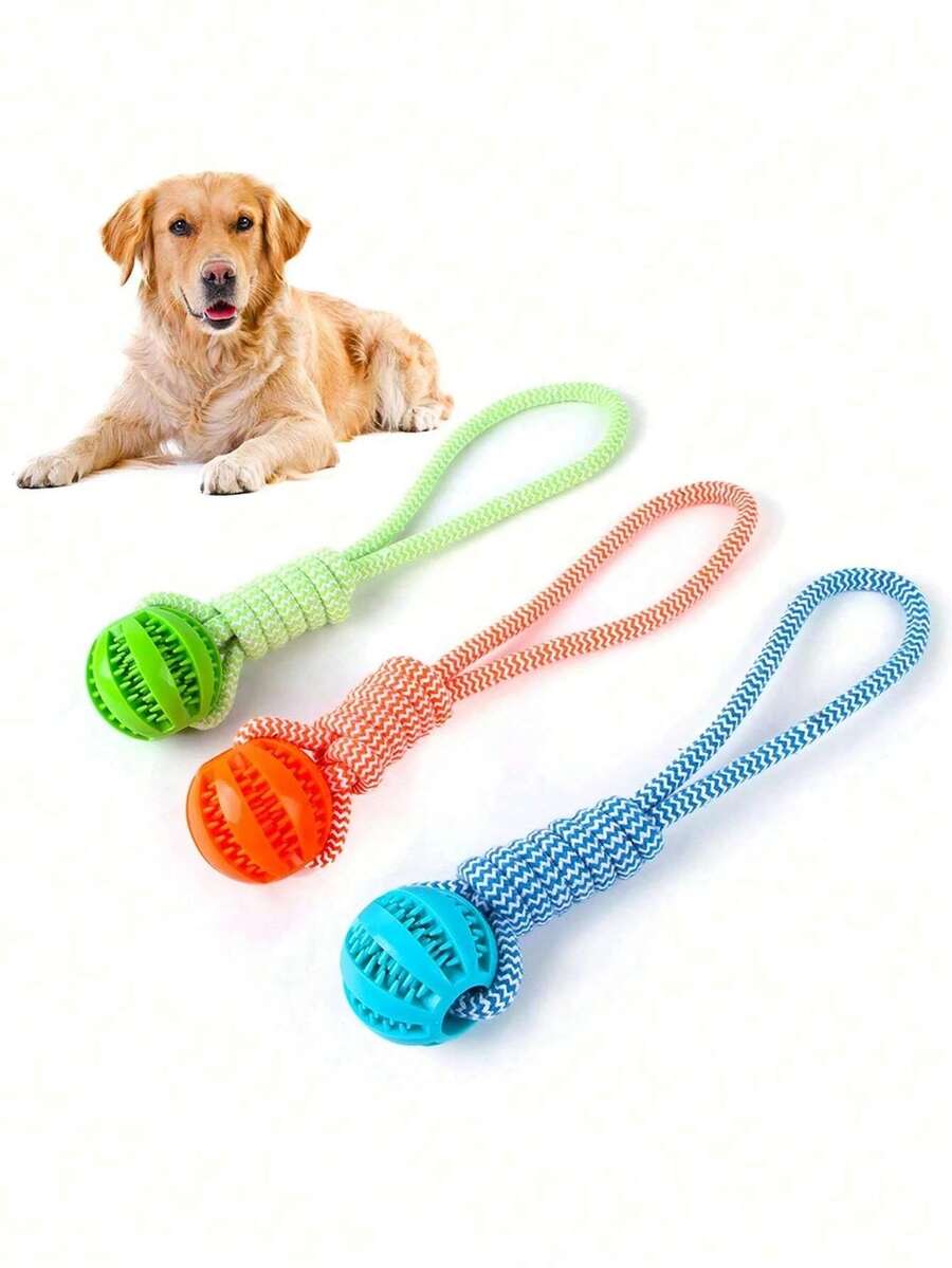 1pc Pet Chew Toy, Cotton Rope Snack Dispensing Ball For Dog Teeth Cleaning & Training, Random Color - Multicolor - View 1