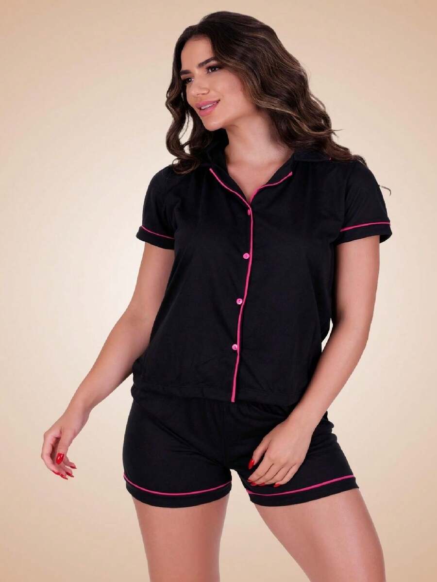 Women Pajama Sets - 黑色 - 查看 1