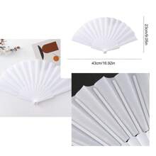 50 Pzs Abanicos De Tela Y Plástico Recuerdo De Boda Fiesta - BLANCO LISO - Ver 2