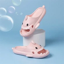 女士鯊魚紋拖鞋，春夏新品，超輕透氣沙灘鞋，大尺碼，室內外防滑柔軟耐用家居拖鞋 - 粉色 - 查看 4