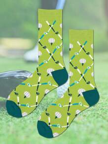 1 Pair Men's Golf Pattern Socks, Suitable For Daily Wear, Great Gift For Valentine's Day - Multicolor - View 3