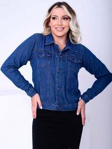 Women Denim Jackets & Coats - 深色水洗藍 - 查看 1