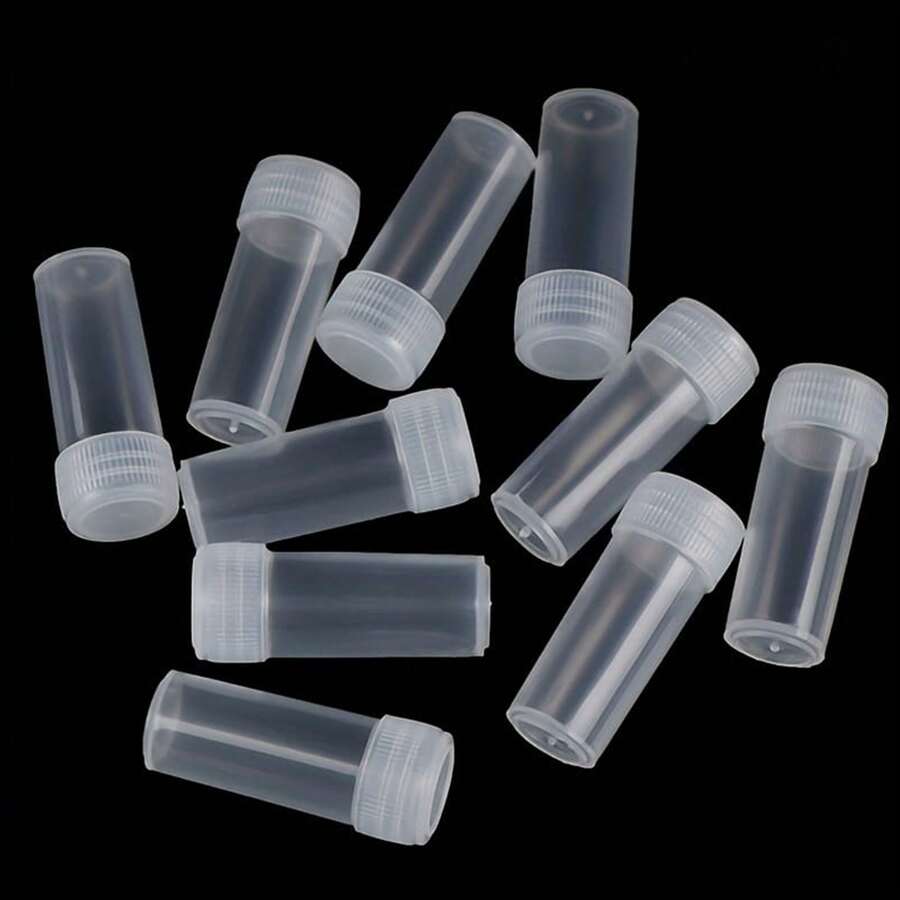 10 piezas de viales de muestras de laboratorio de 5 ml - Contenedor de almacenamiento de plástico duradero para tubos de ensayo, botella dividida - transparente - Ver 1