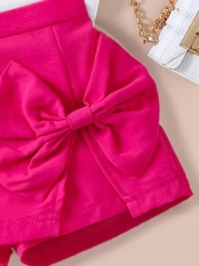 Blusa de manga curta com estampa de unicórnio para meninas e saia-calça com laço liso