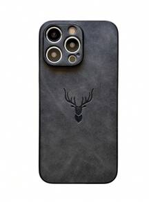 New Fashionable Soft Deer Head Anti-Slip 3D Embossed Textured Phone Case, Compatible With Apple/ S21/22/23/24/25/11/12/13/14/15/16/17 Pro/Pro Max, Stylish & Creative Full Body Protective Cover - Black - View 2