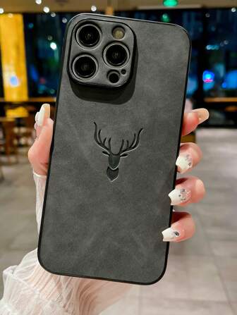 New Fashionable Soft Deer Head Anti-Slip 3D Embossed Textured Phone Case, Compatible With Apple/ S21/22/23/24/25/11/12/13/14/15/16/17 Pro/Pro Max, Stylish & Creative Full Body Protective Cover