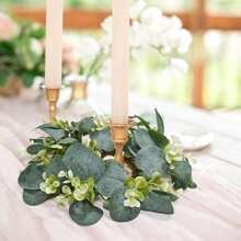 1 Pc Artificial Eucalyptus Leaves Wreaths Candle Rings Wreaths Candle Holder For Wedding Home Door Tabletop Decoration