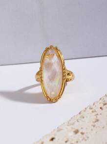 1入石頭鮑魚殼金屬時尚百搭優雅指環，適用於女性日常穿著