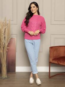 Women Sweaters - 玫紅色 - 查看 4