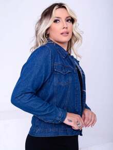 Women Denim Jackets & Coats - 深色水洗藍 - 查看 3