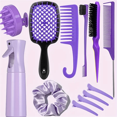 2pcs/14pcs Set Include Silicone Head Scalp Massager, Hollow Comb, Hair Braider, Rat Tail Comb And Spray Bottle -Suitable For All Hair Types And Travel Needs Valentine's Day Valentines ,Hair Styling Tools