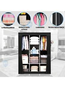 Guarda Roupa Casal Dobrável Organizador Cabideiro Reforçado - Preto - Visão 3
