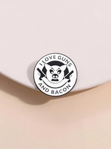 1入組「我愛槍和培根」胸針卡通徽章時尚珠寶，適合男女日常穿著於衣服或背包上 - 字母 - 查看 1