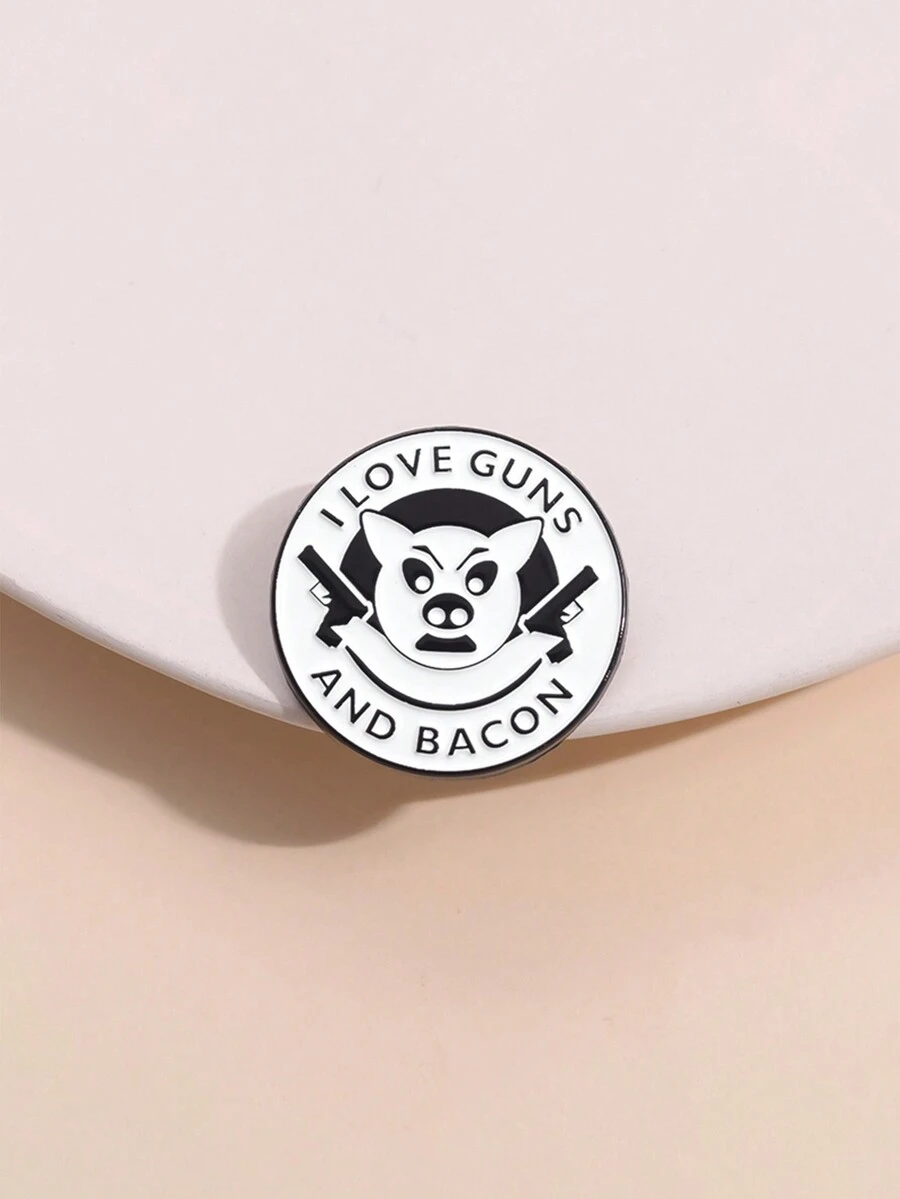 1入組「我愛槍和培根」胸針卡通徽章時尚珠寶，適合男女日常穿著於衣服或背包上 - 字母 - 查看 1