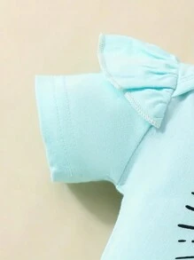 Spring Blue Alphabet Print Crop Bodysuit And Flower Print Flared Pants Baby Girl Outfit - Blue - View 4