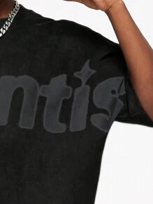 INFLATION 男士时尚字母印花短袖T恤，Emo风格，适合秋季，2000年代风格