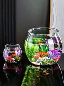 塑料防摔圓形透明金魚缸，用於客人桌面大堂的迷你魚缸分館，圓形辦公室觀賞烏龜魚缸 - 無色 - 查看 12